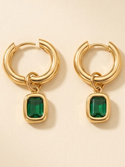 Emerald Hoop Earrings