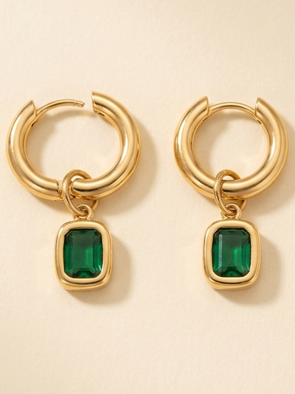 Emerald Hoop Earrings
