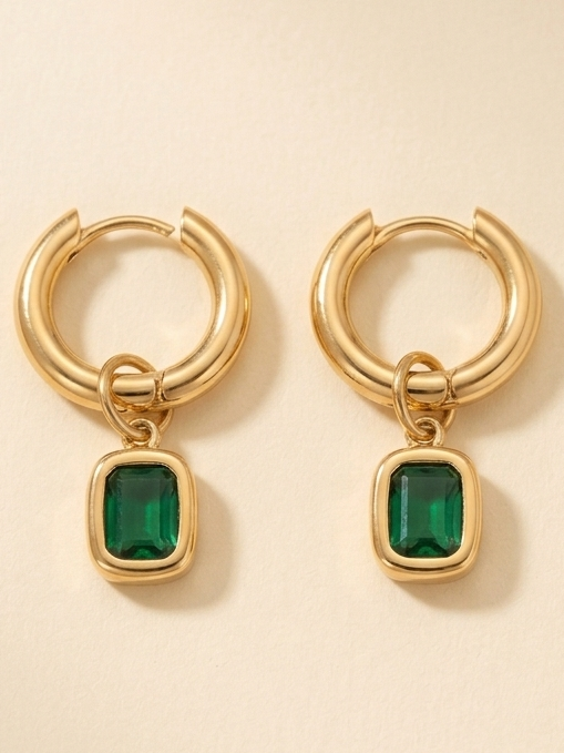 Emerald Hoop Earrings